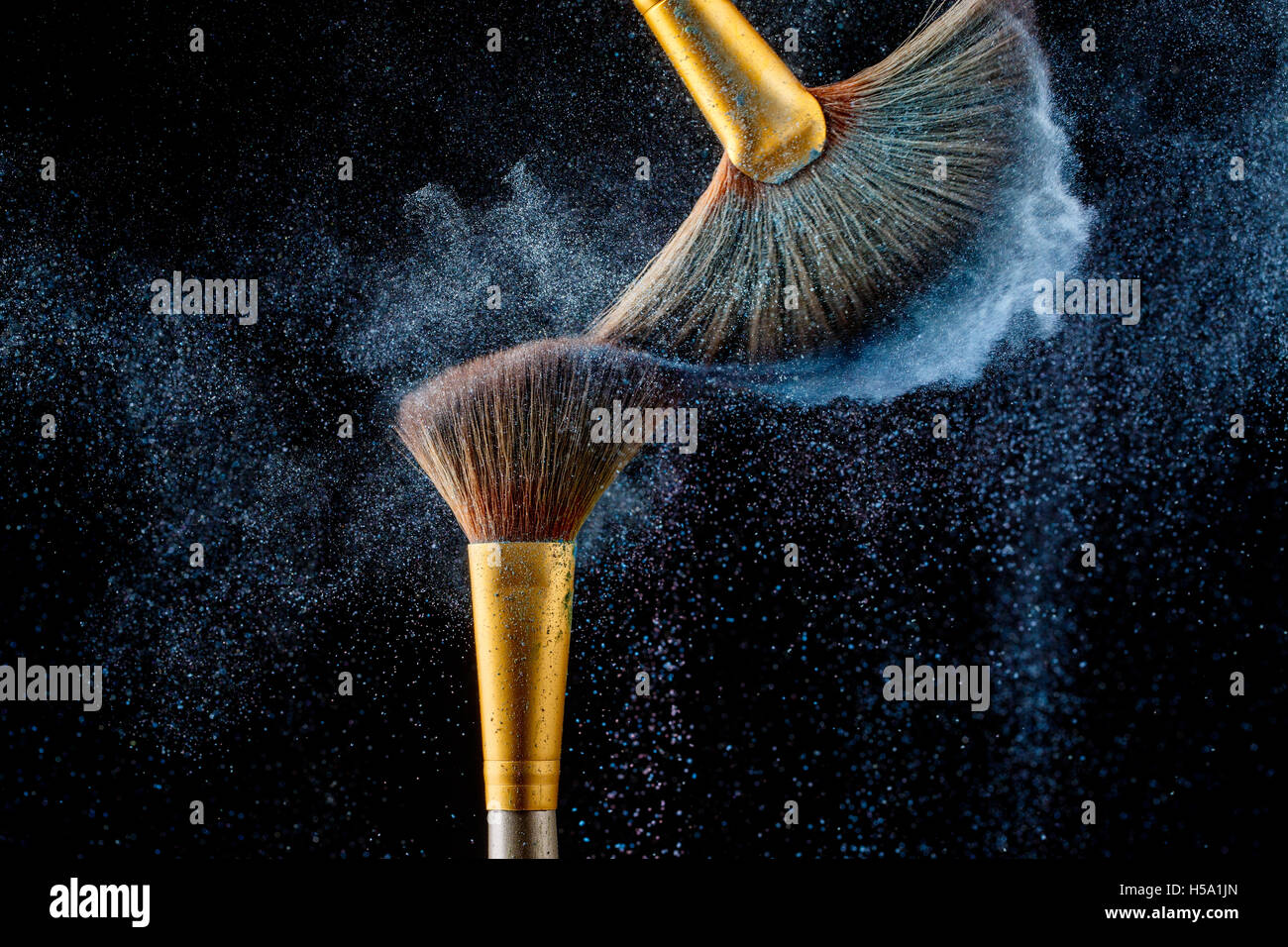 Combination of powder and fluffy brushes for applying perfect makeup