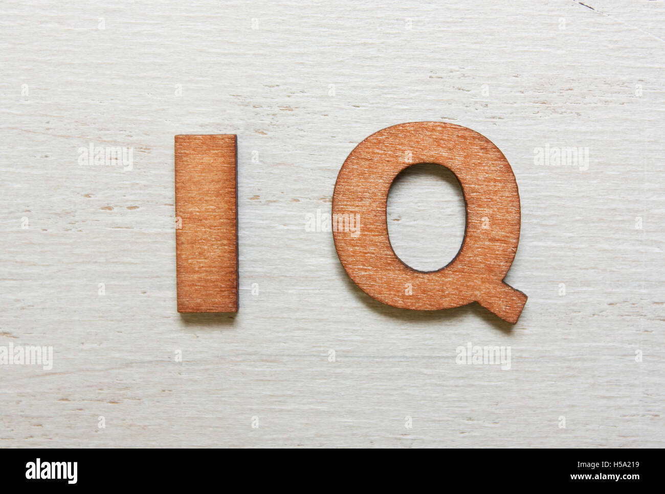 Word IQ (intelligence quotient) are made with wooden letters on an old
