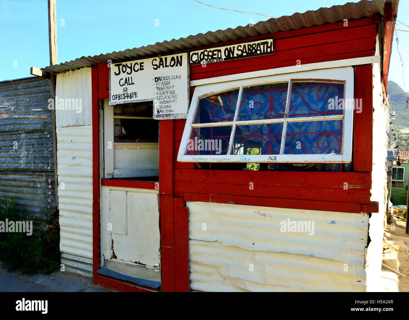 Typical shop, hair salon, in the 'shack settlements' township in Imizamo Yethu,commonly known as Mandela Park, Hout Bay, Cape Town, South Africa Stock Photo - Alamy Typical shop, hair salon, in the 'shack settlements' township in Imizamo Yethu,commonly known as Mandela Park, Hout Bay, Cape Town, South Africa Stock Photo - Alamy