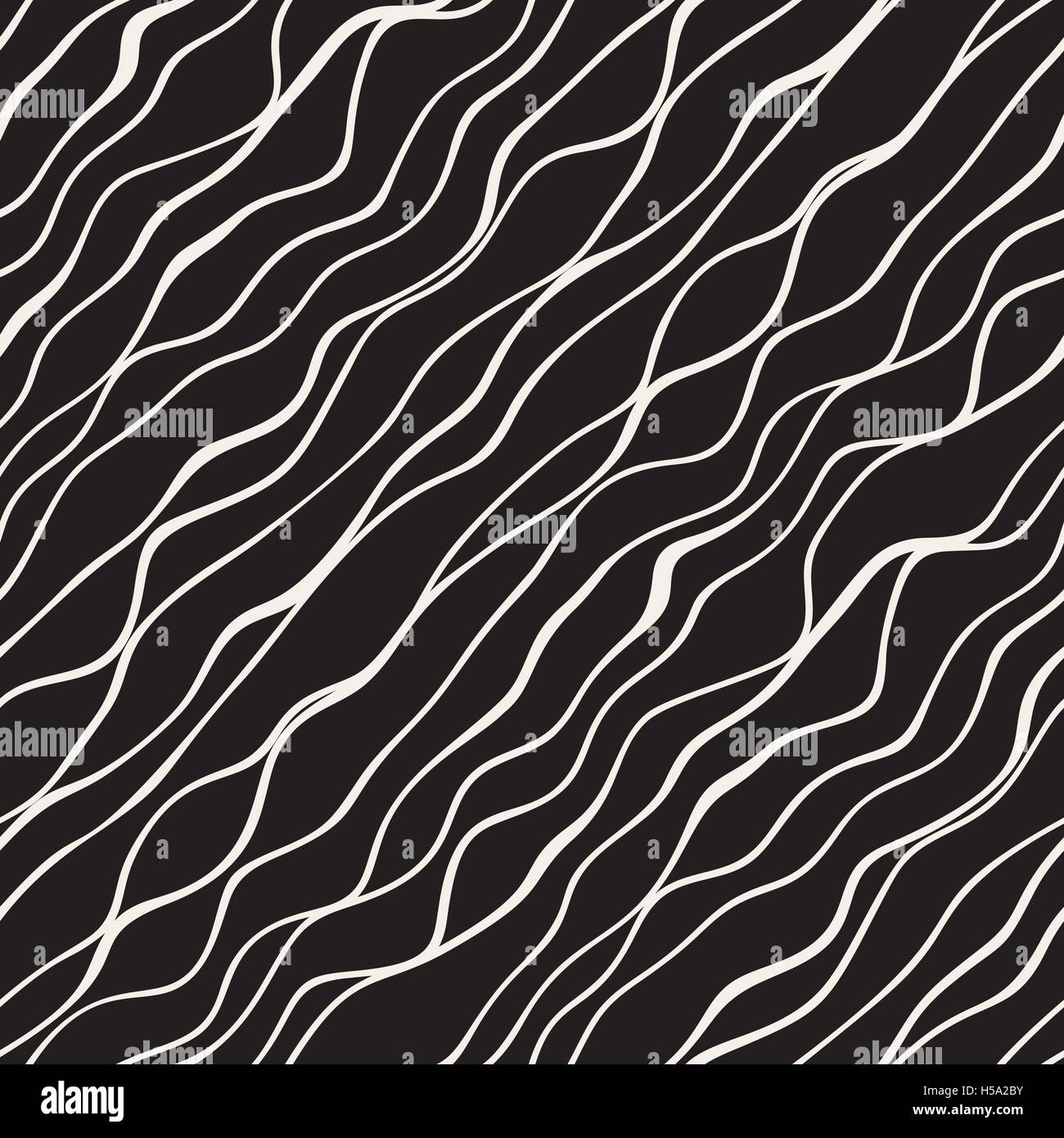 Vector Seamless Black and White Hand Drawn Diagonal Wavy Lines Pattern ...