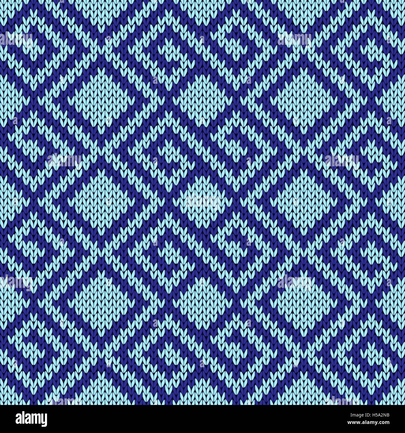 Seamless knitting geometrical vector pattern in blue hues as a knitted ...