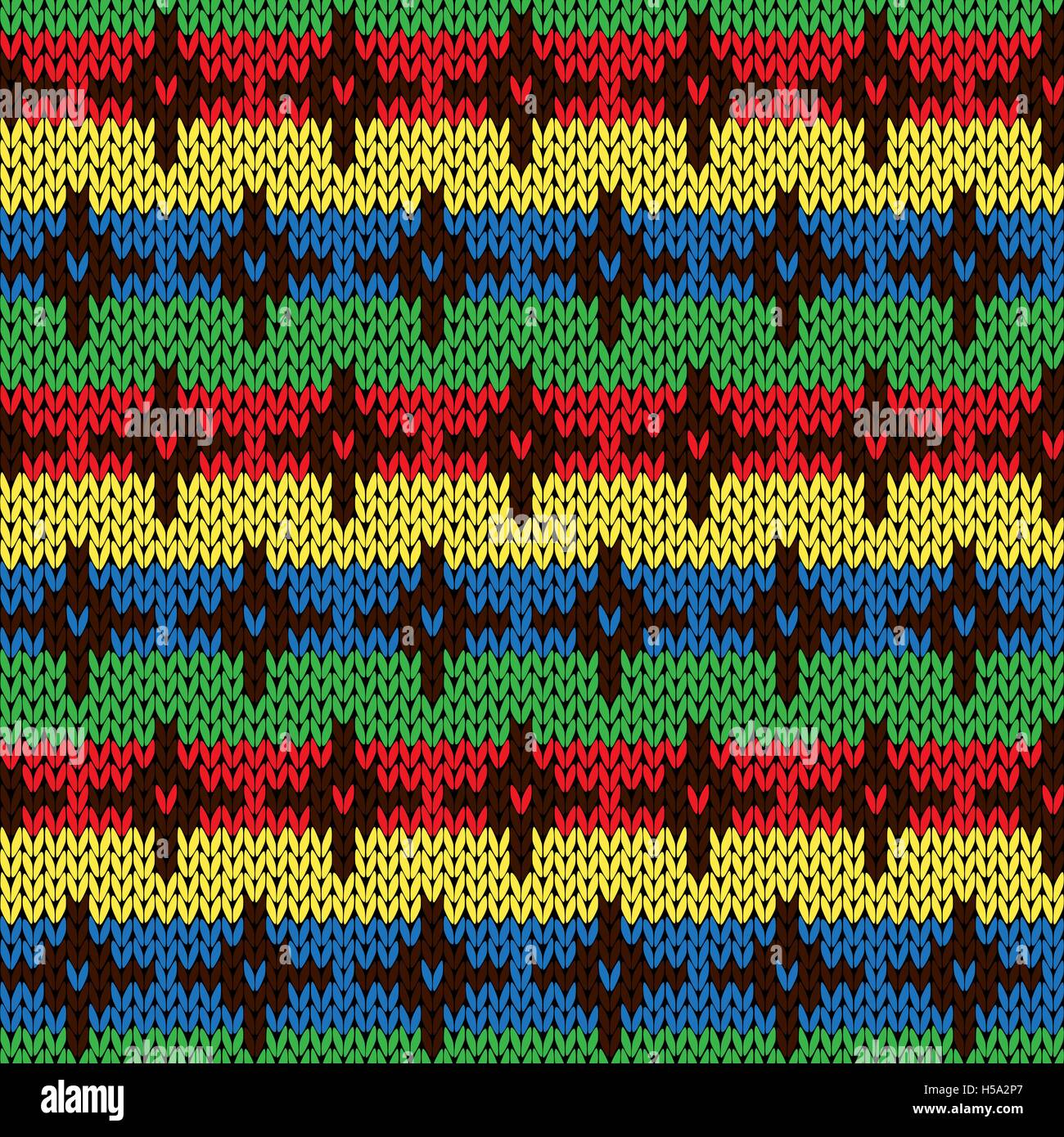 Seamless knitting geometrical vector pattern with color crosses on the