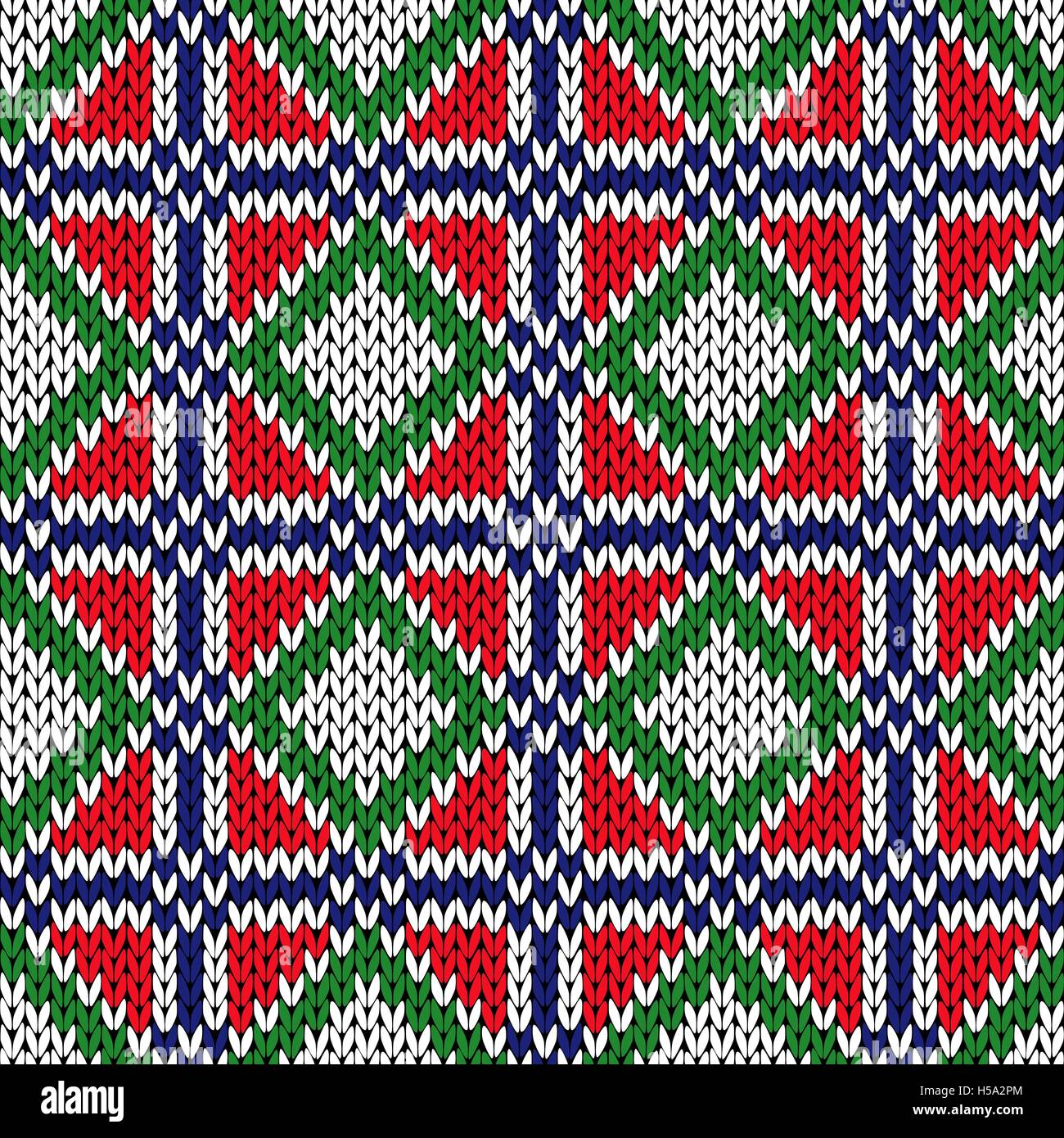 Seamless knitting geometrical vector pattern in red, green, blue and ...