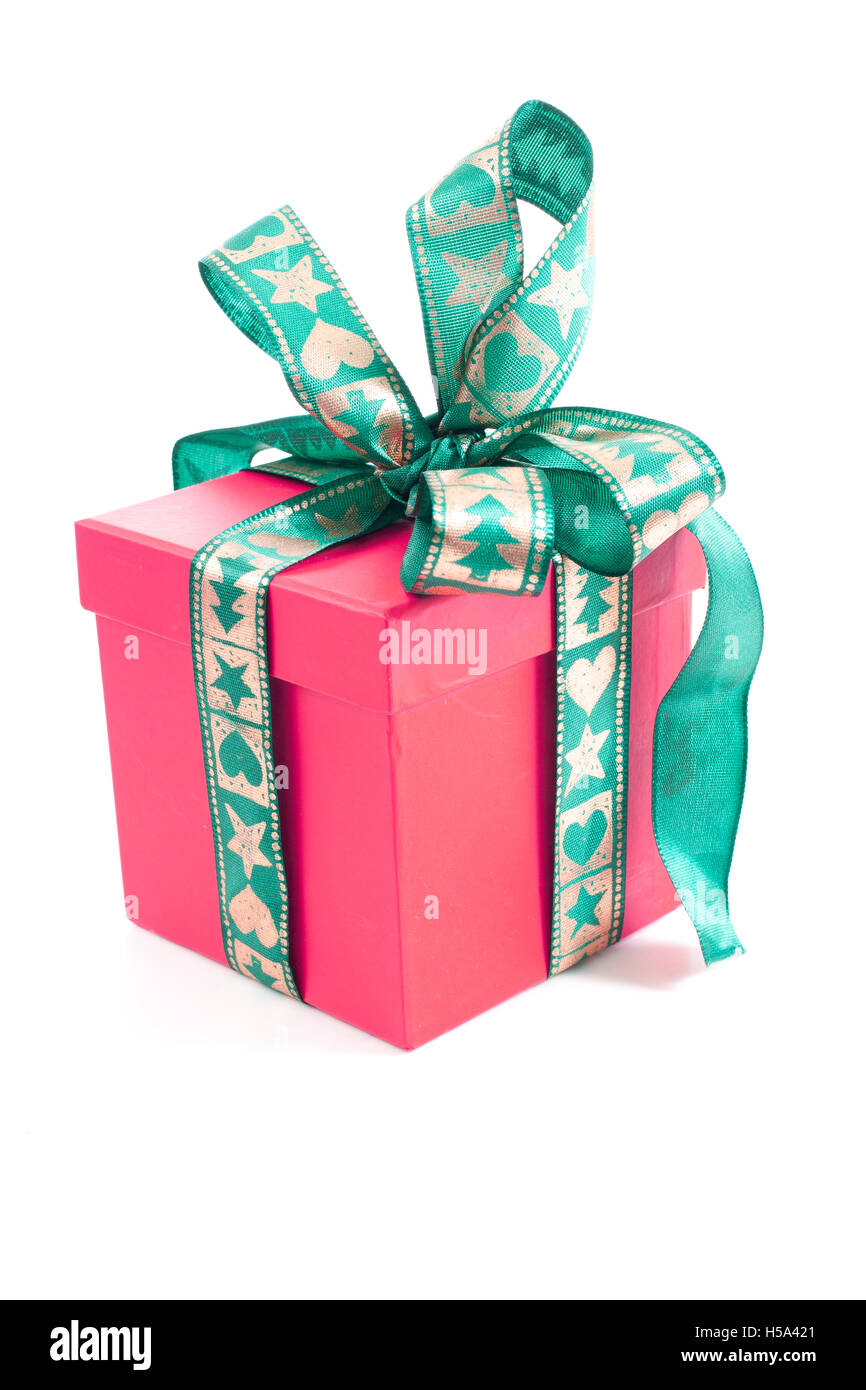 Christmas,birthday gift box present surprise multicolor red,blue,green,orange,yellow,pink colors. Happy birthday box, isolated Stock Photo
