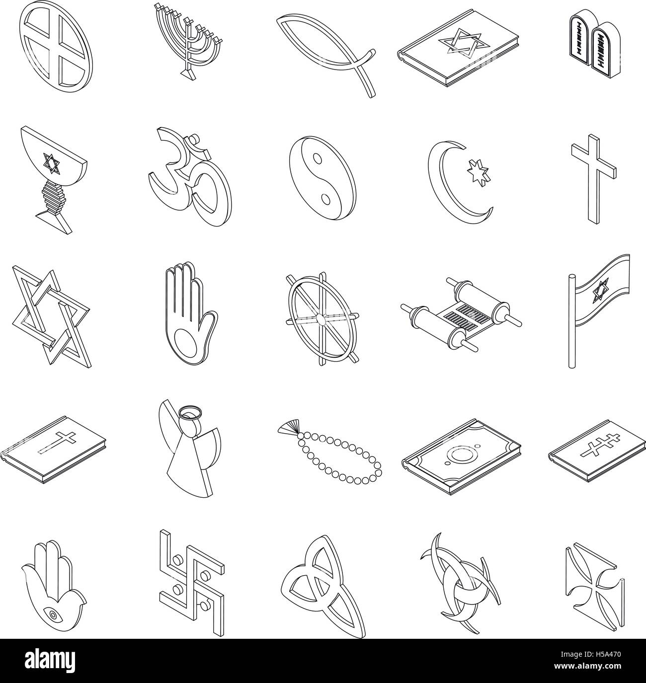 Religious symbols icons set, isometric 3d style Stock Vector Image