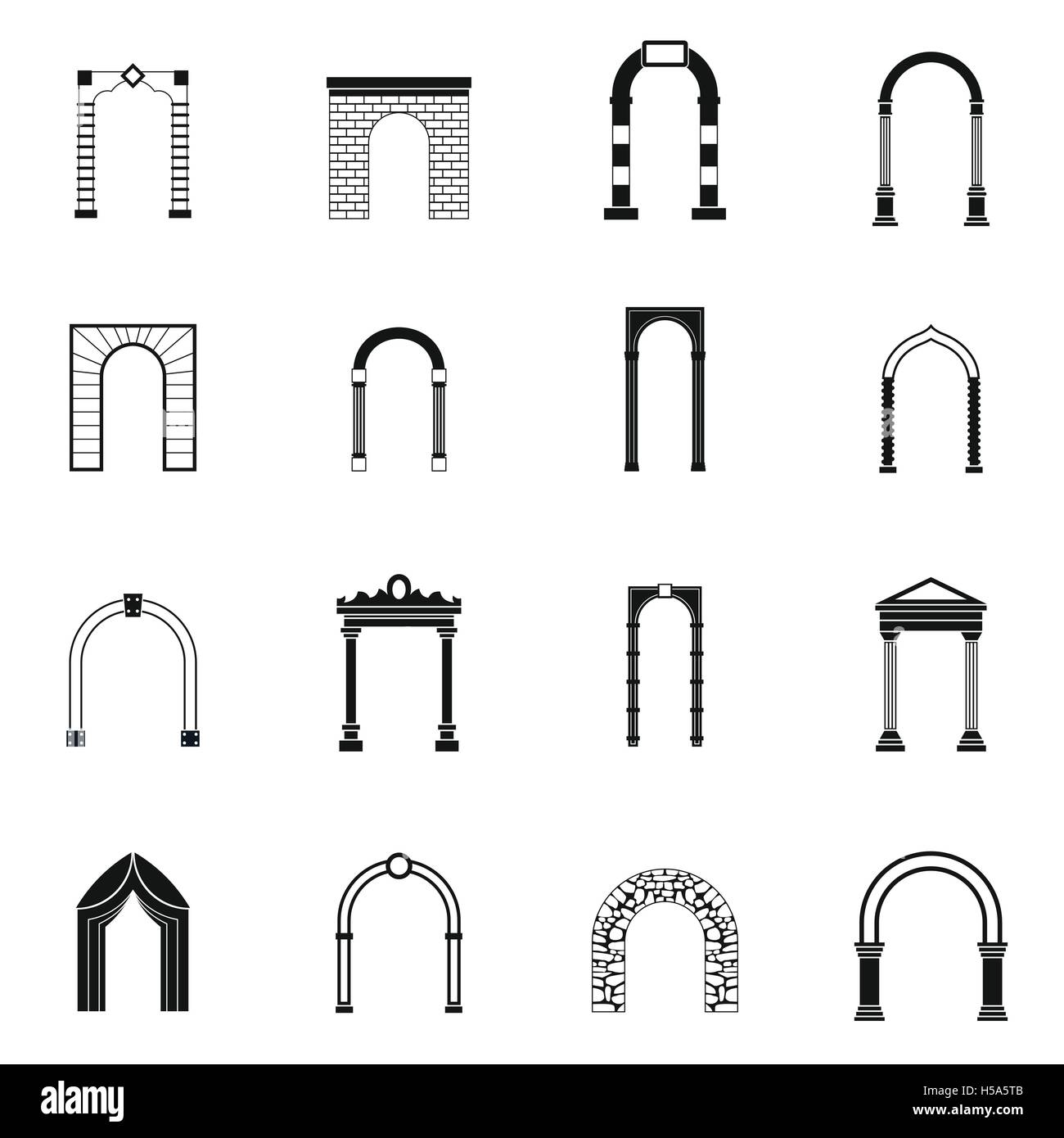Arch set icons, simple style Stock Vector