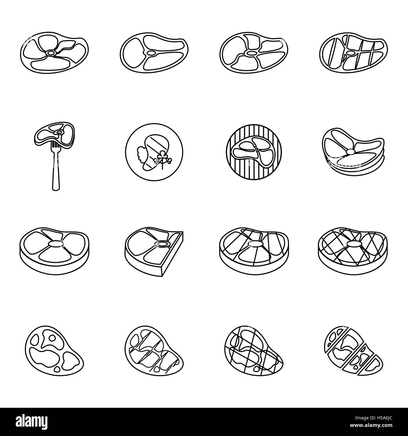 Steak icons set, thin line style Stock Vector Image & Art - Alamy