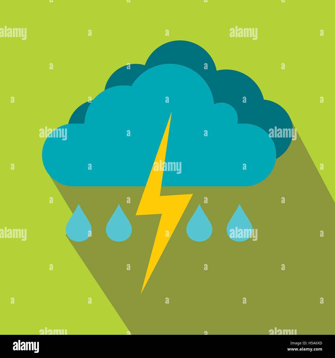 Cloud with lightning and rain icon, flat style Stock Vector Image & Art ...