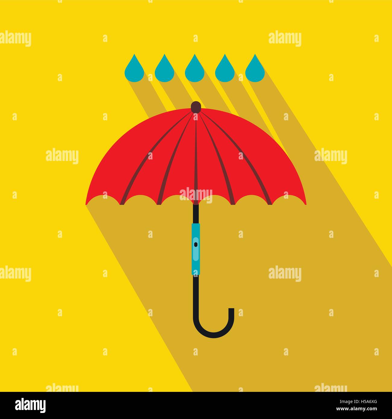 Red umbrella and rain drops icon, flat style Stock Vector