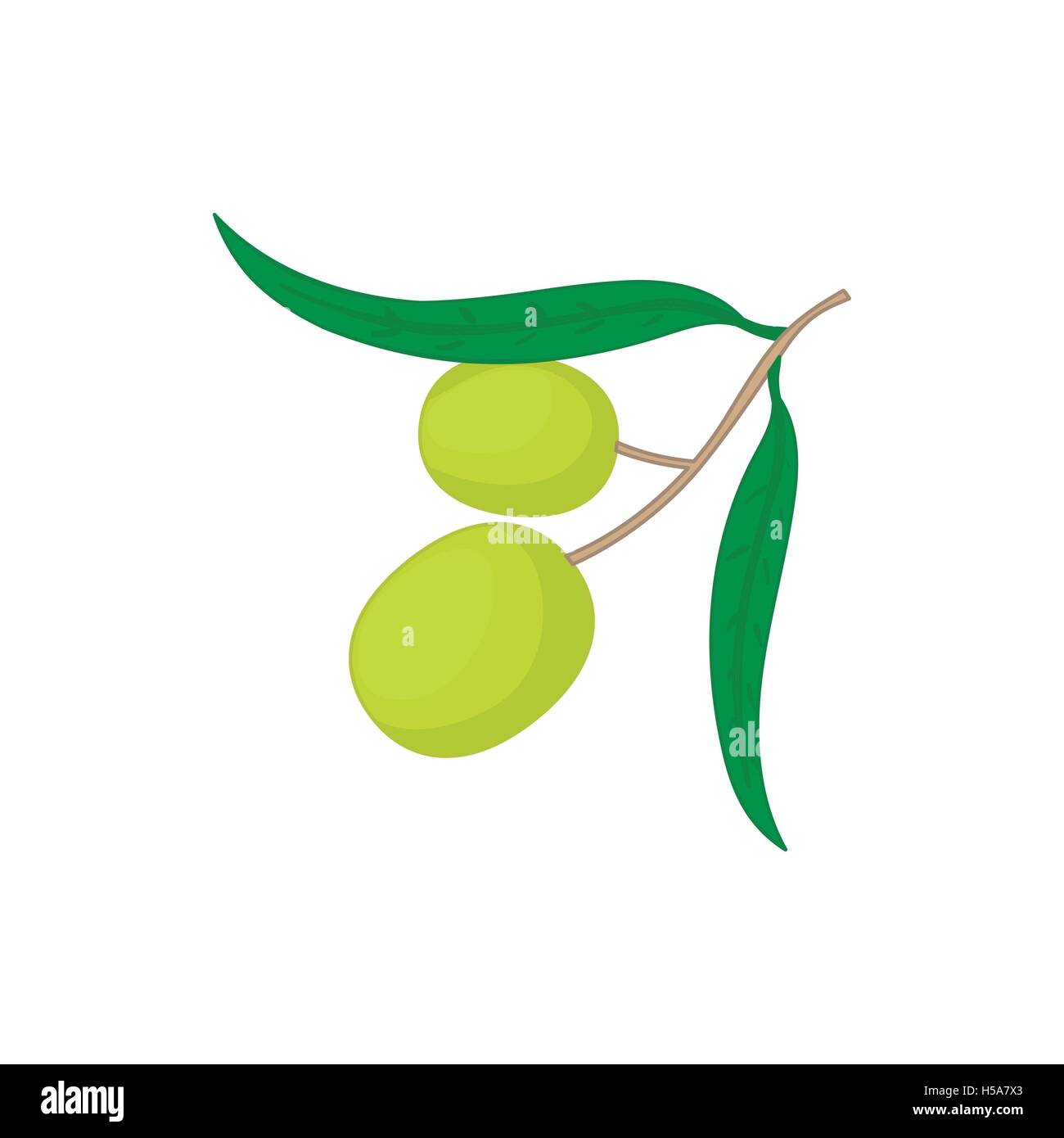 Olives on branch with leaves icon, cartoon style Stock Vector