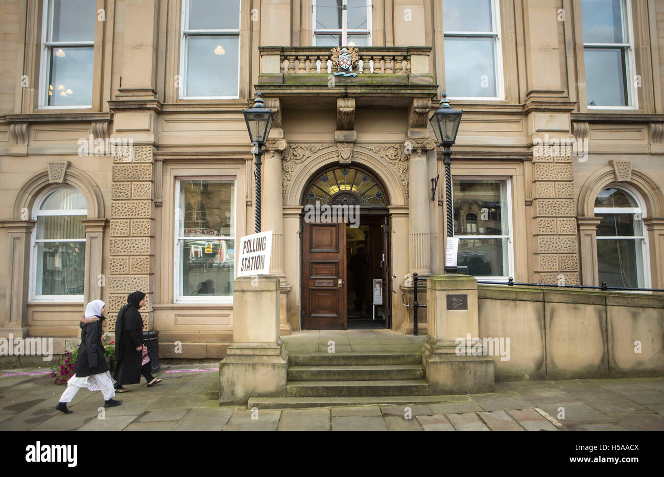 Voters at Batley Town Hall, as voting started in the Batley and Spen by-election called after the death of MP Jo Cox days before the Brexit referendum. Stock Photo
