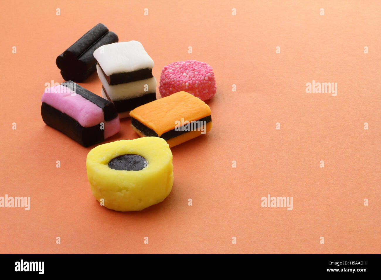 Liquorice Allsorts or Licorice Allsorts on a plain background Stock ...