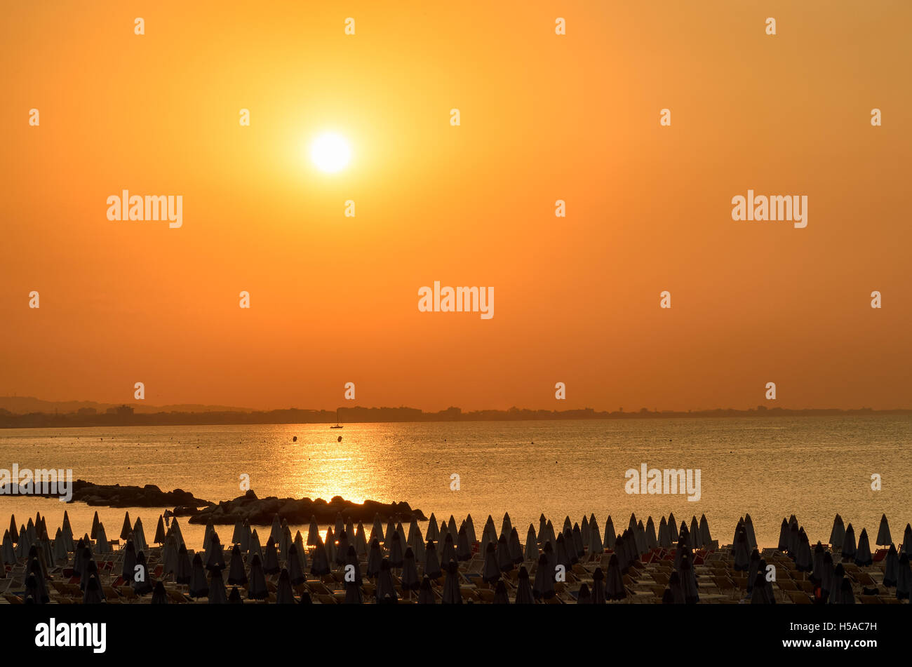 sunset in rimini,italy,in summer 2015 Stock Photo