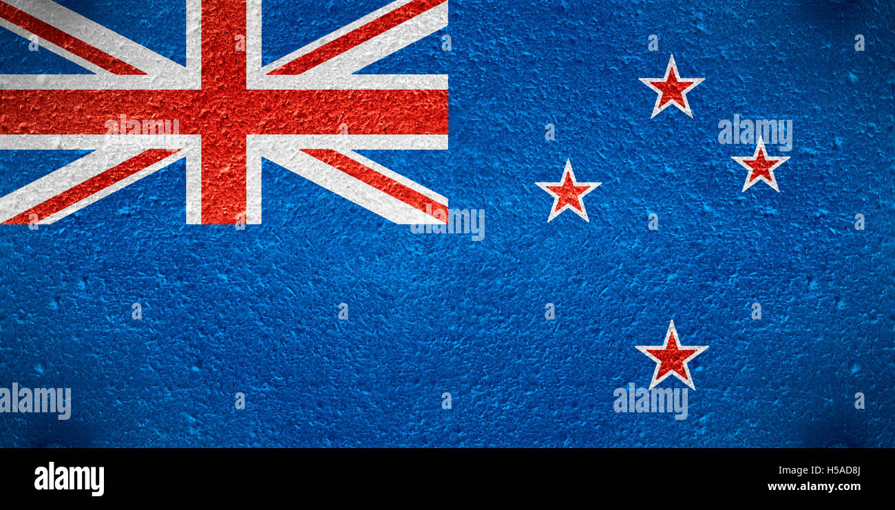 flag of New Zealand or New Zealander banner on steel background Stock