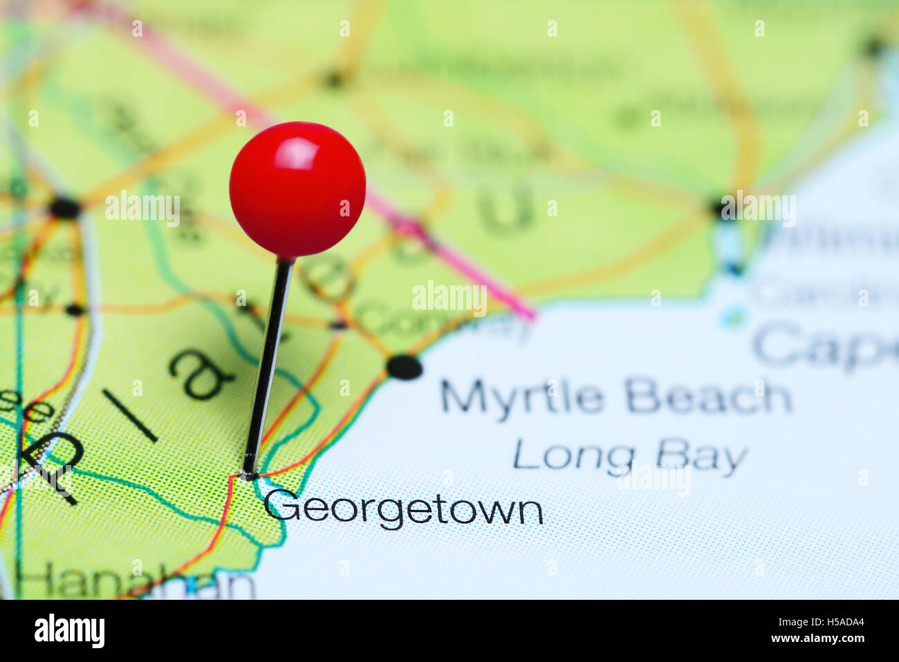 Georgetown pinned on a map of South Carolina, USA Stock Photo