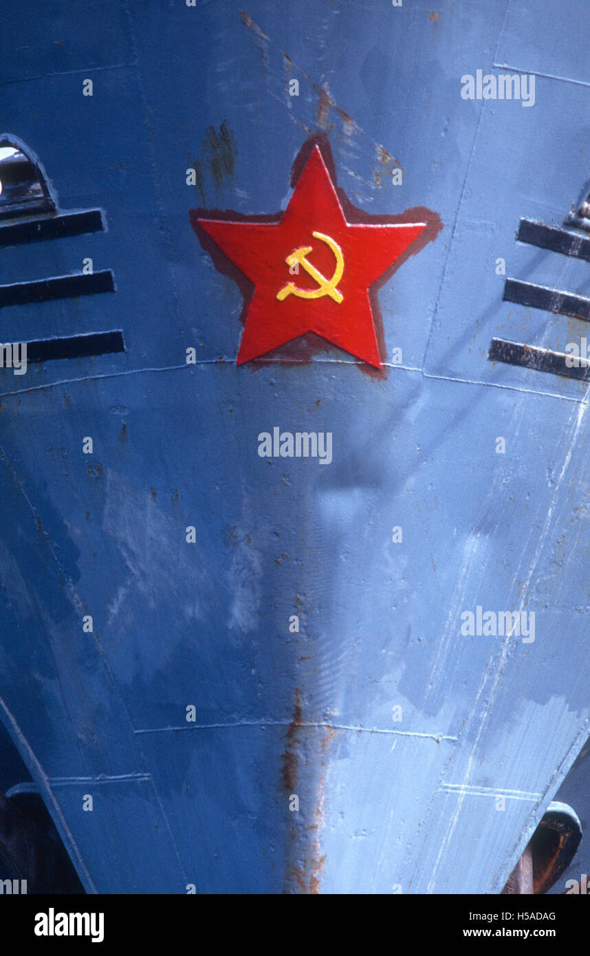Hammer and sickle in the bow of a Soviet vessel Stock Photo