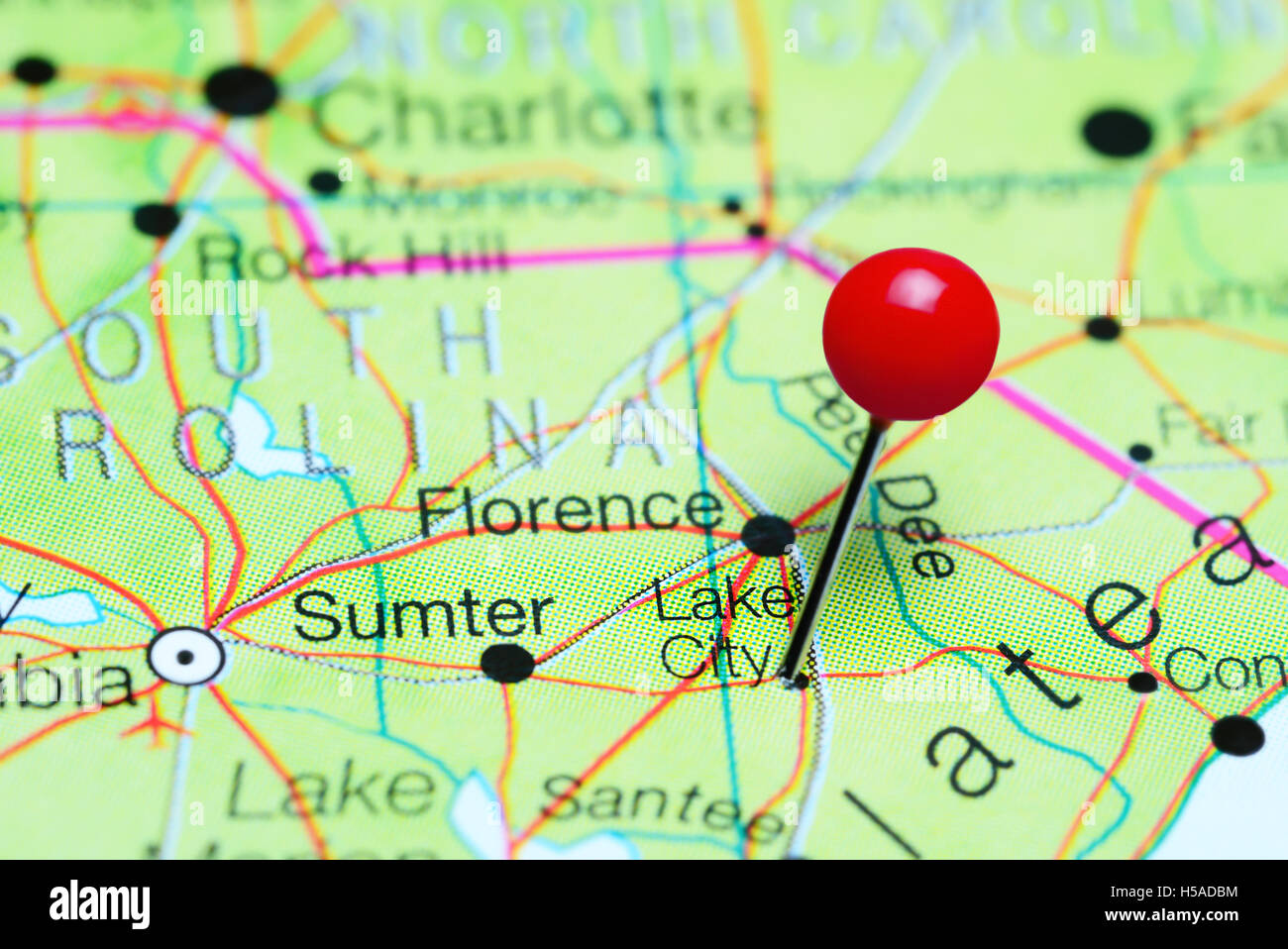Lake City pinned on a map of South Carolina, USA Stock Photo Alamy