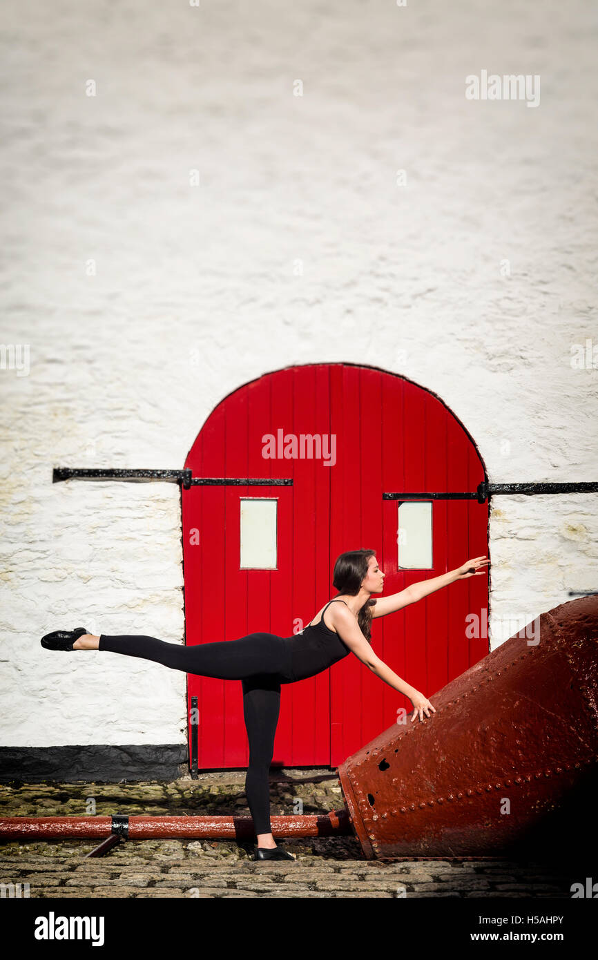 Alesha dancing in the streets of Kinsale, County Cork, Ireland Stock Photo