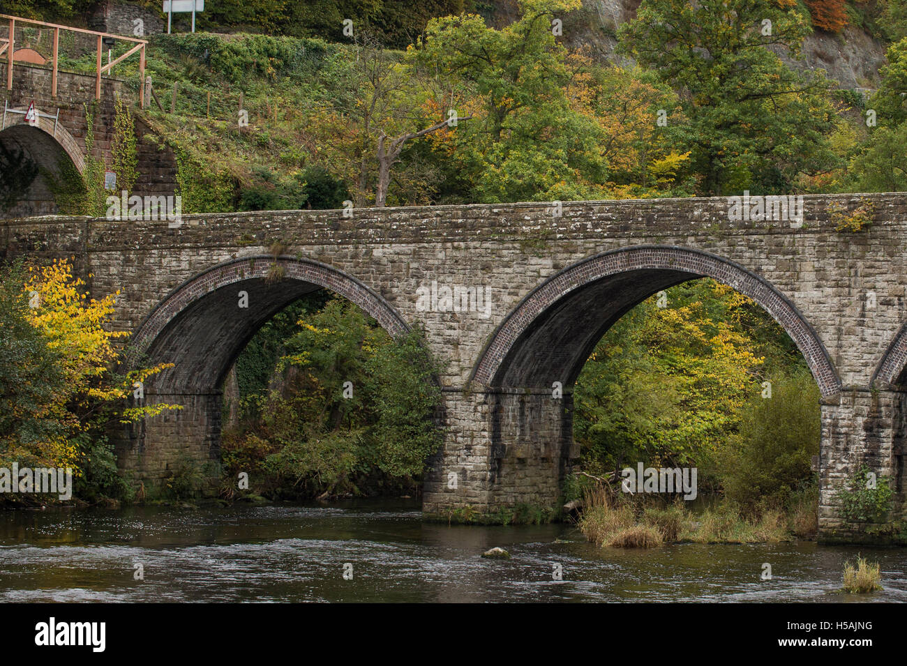 Bridge Over River Dee Berwyn  Llangollon Wales White Water Stock Photo