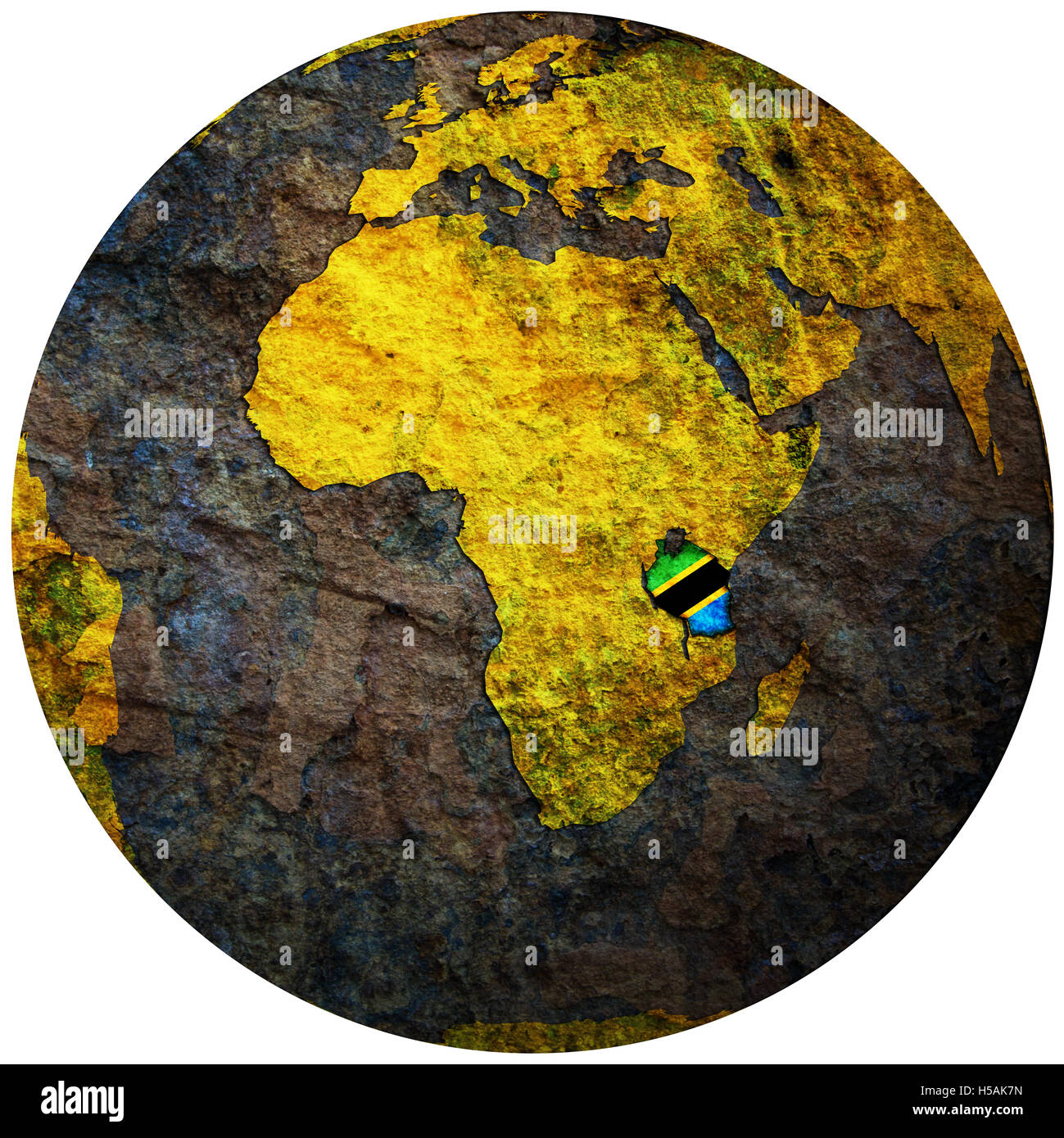 tanzania territory with flag on map of globe Stock Photo - Alamy