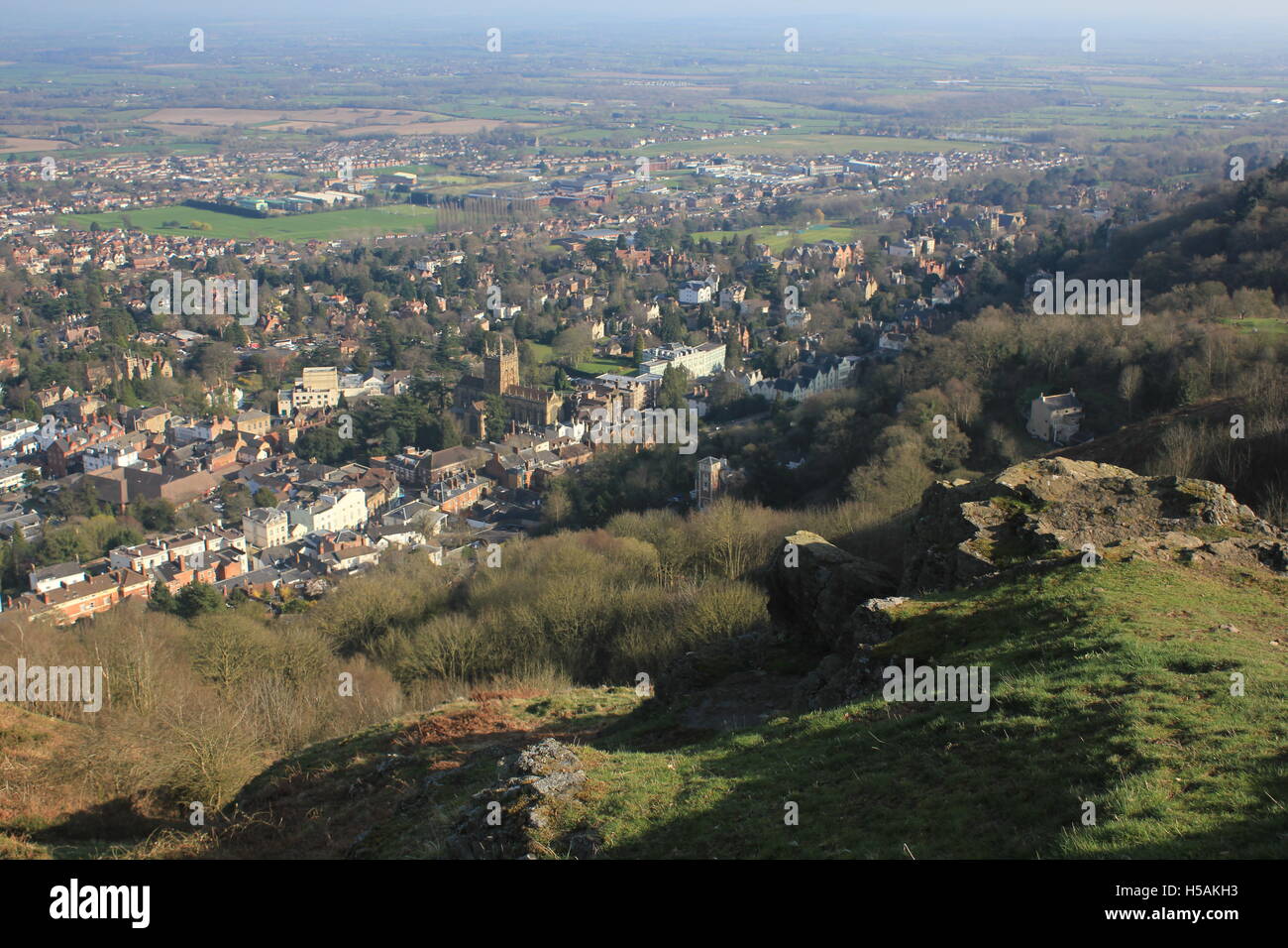 view of Malven town, taken from the Malvern hills Stock Photo