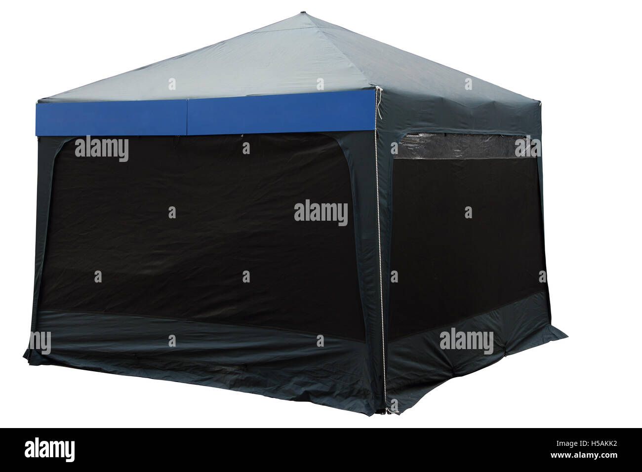 The folding awning of dark blue colour, is isolated on a white background Stock Photo