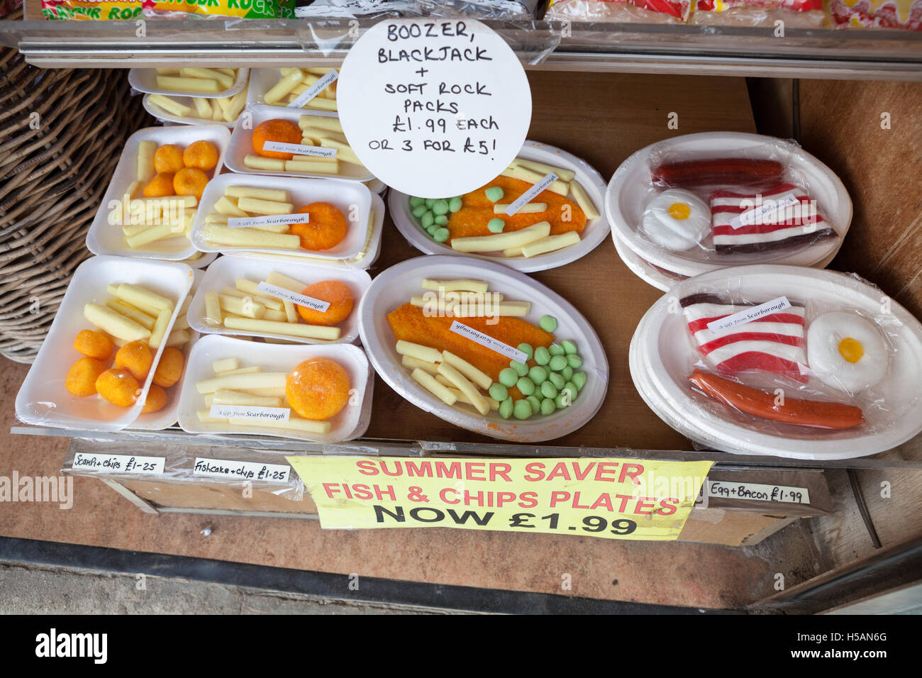 Novelty confectionery on sale at a British seaside resort Stock Photo