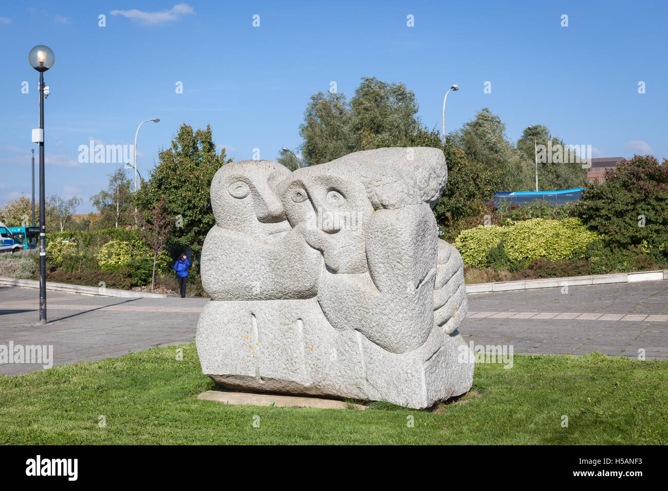 O Wert Thou in the Cauld Blast sculpture by Ronald Rae outside the train station in Milton Keynes. Stock Photo
