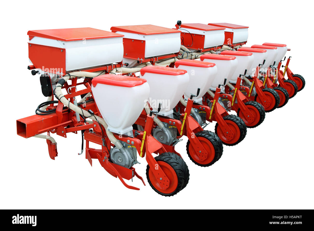 Red modern seeder separately on a white background Stock Photo