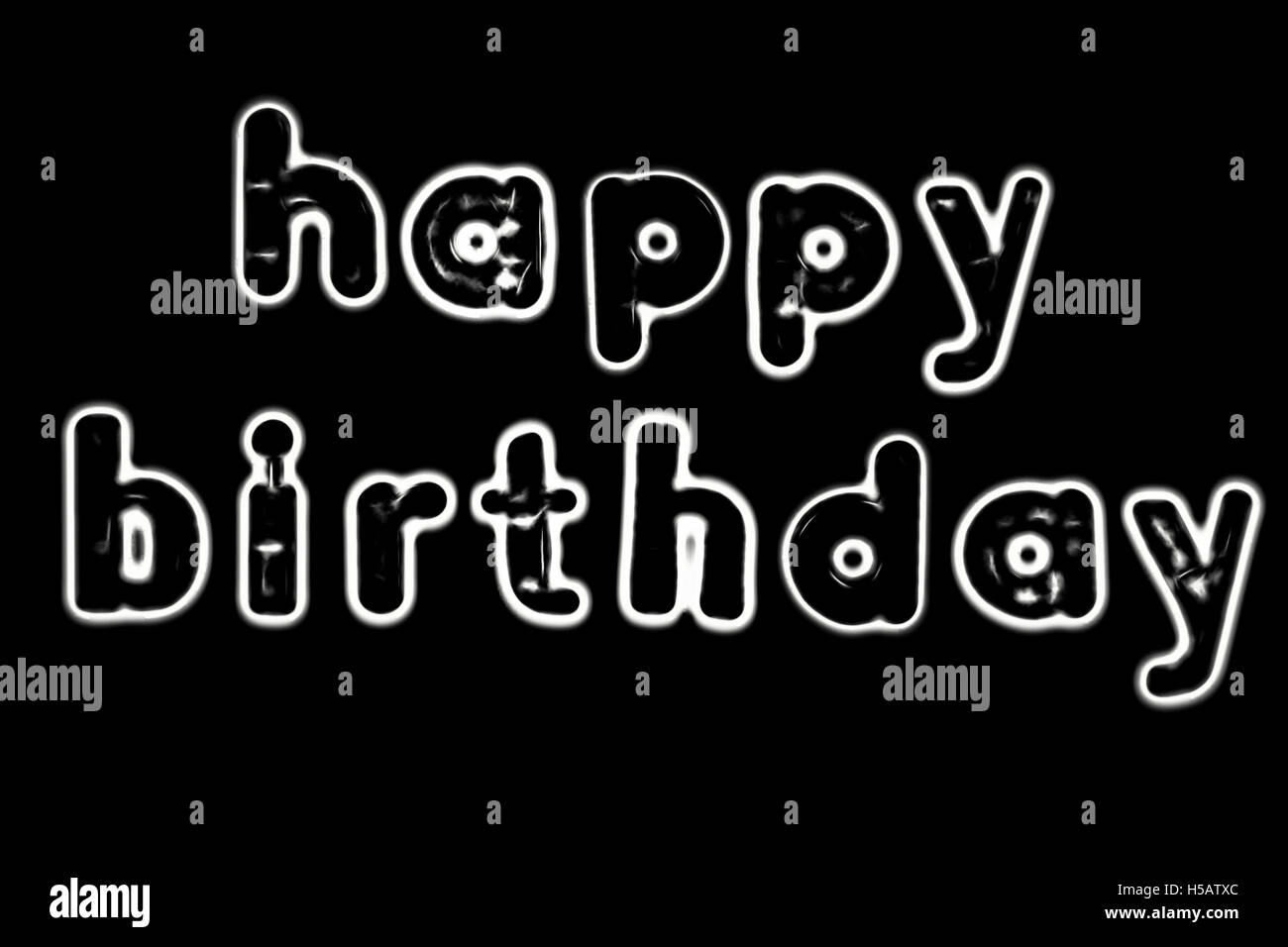 Plastic letters with the words Happy Birthday converted to black and white illustration Stock Photo