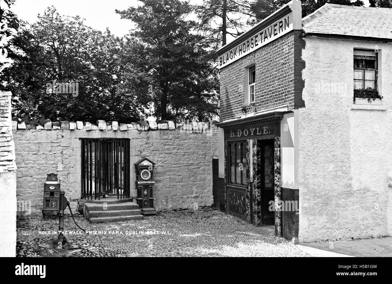 A photograph of the 'Hole in the Wall' structure located in Phoenix Park, Dublin, showcasing a well-known landmark in the city. Stock Photo