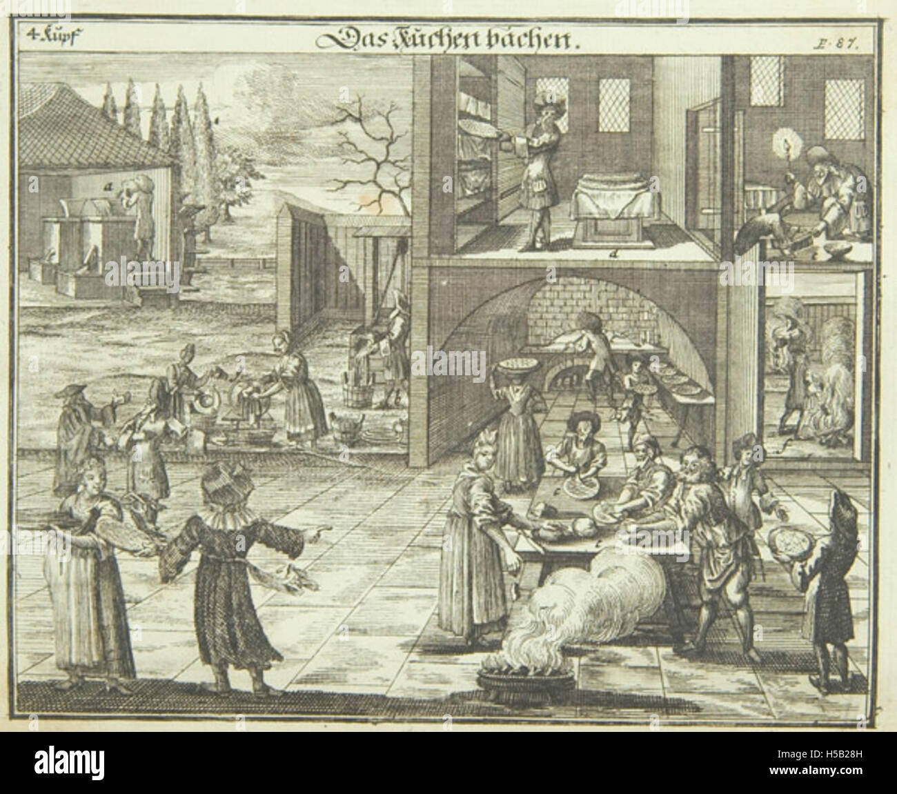 Baking matzeh and cleaning chametz , 1724, from Juedisches Ceremoniel Stock Photo