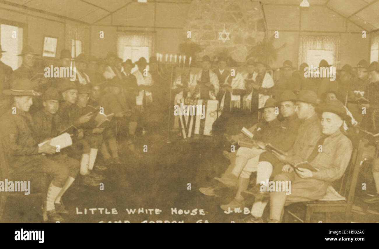 Soldiers celebrating Hanukah at Little White House, Camp Gordon, GA