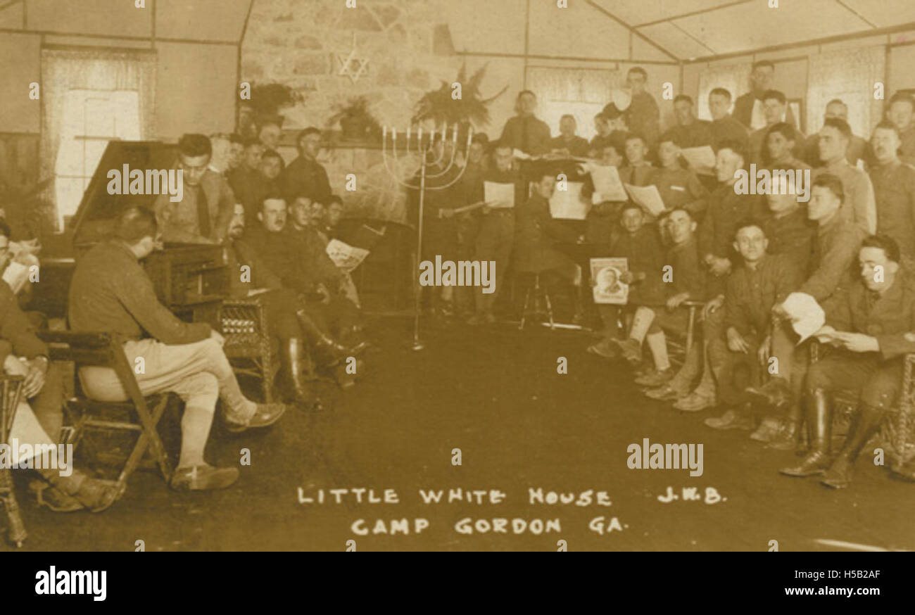 Soldiers celebrating Hanukah at Little White House, Camp Gordon, GA