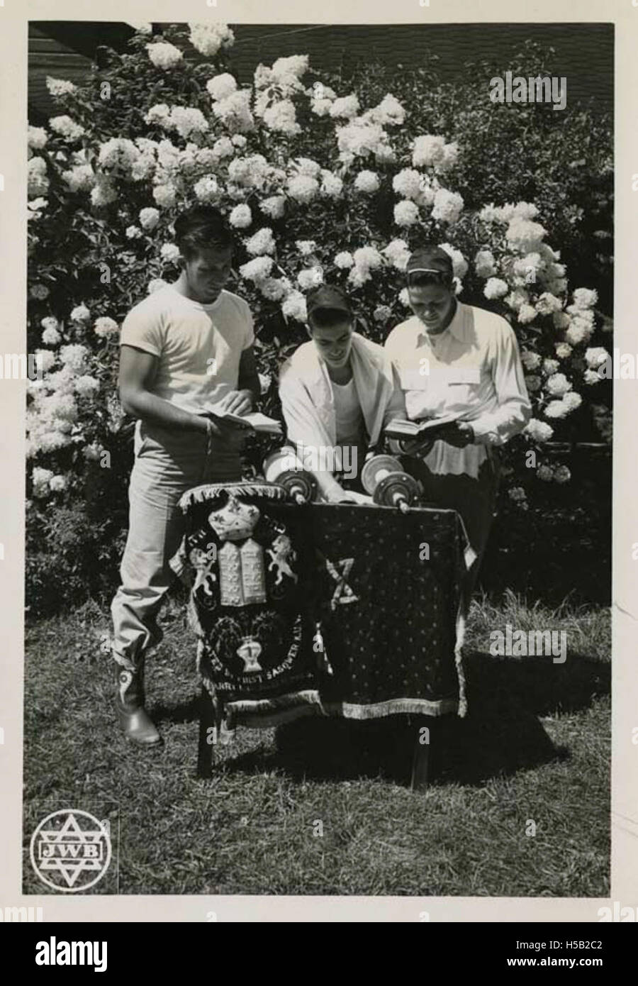Outdoor religious services at country camp, circa 1950 Stock Photo Alamy