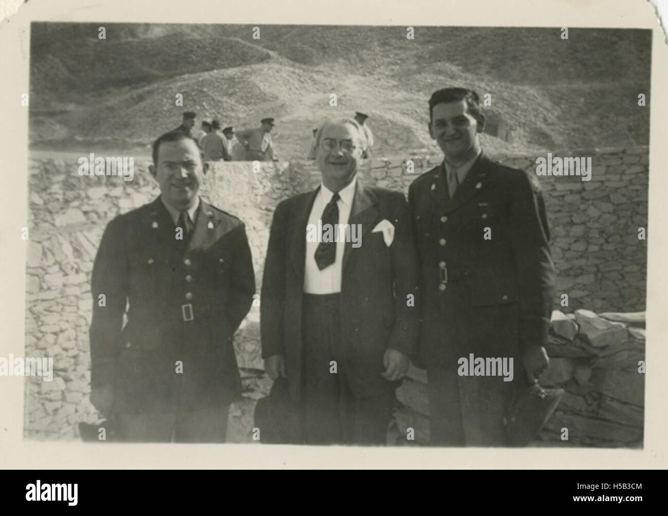 Chaplain Aryeh Lev, Doctor Barnett Brickner, and Chaplain Joseph H. Freedman at King Tut's Tomb Stock Photo
