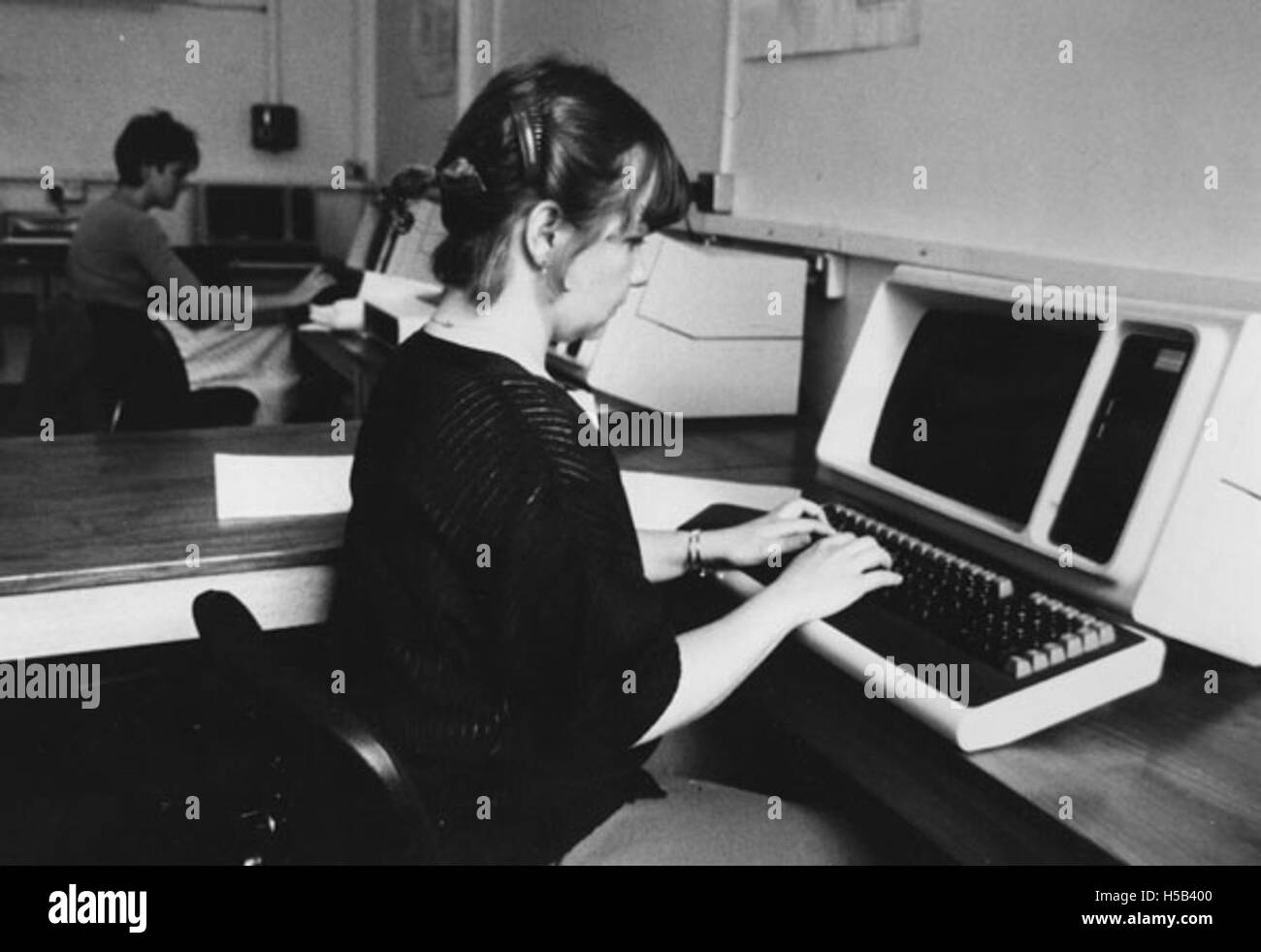 Student in Computer Room, 1981 Stock Photo