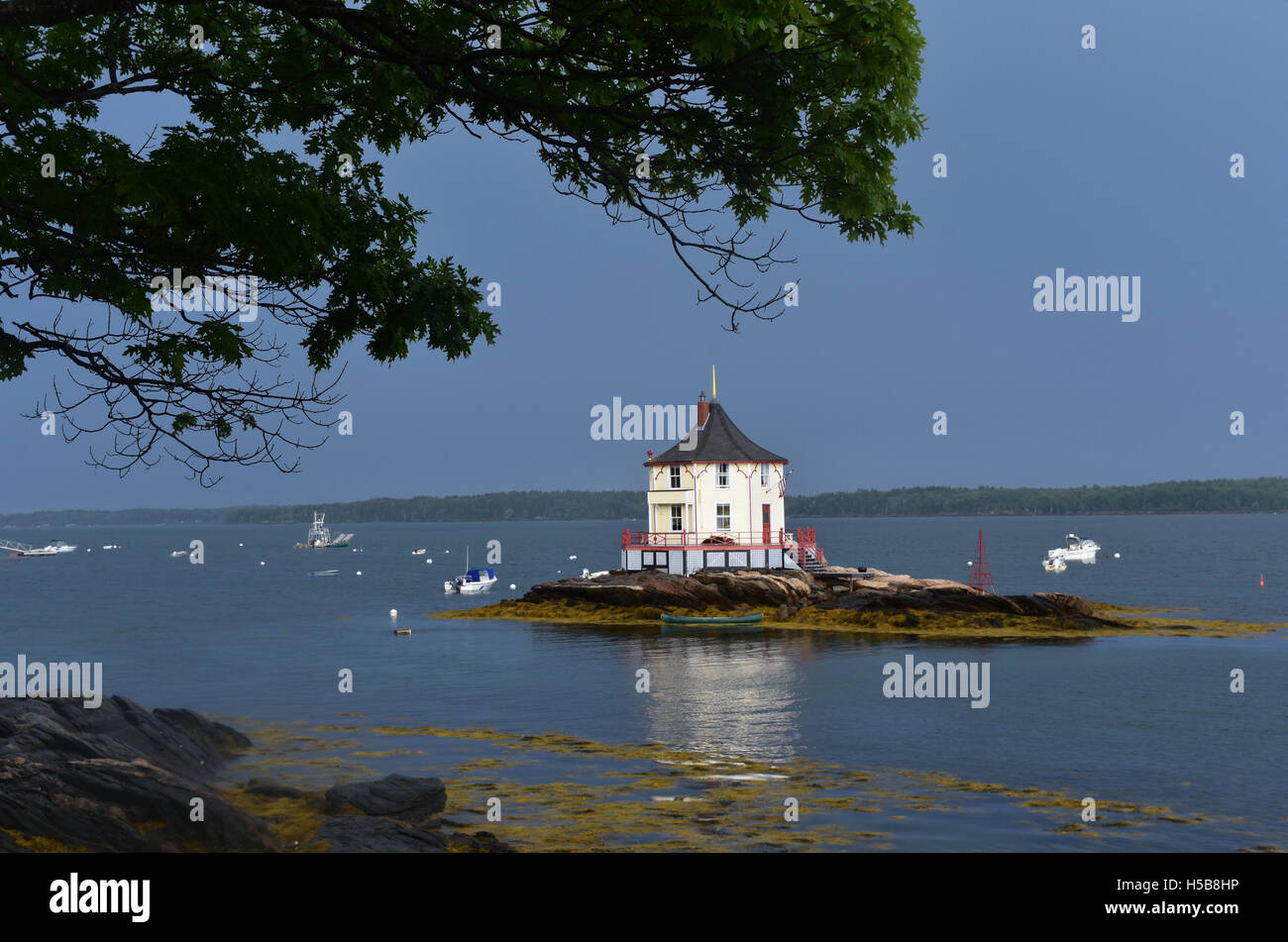The nubble house in Casco Bay Maine Stock Photo Alamy