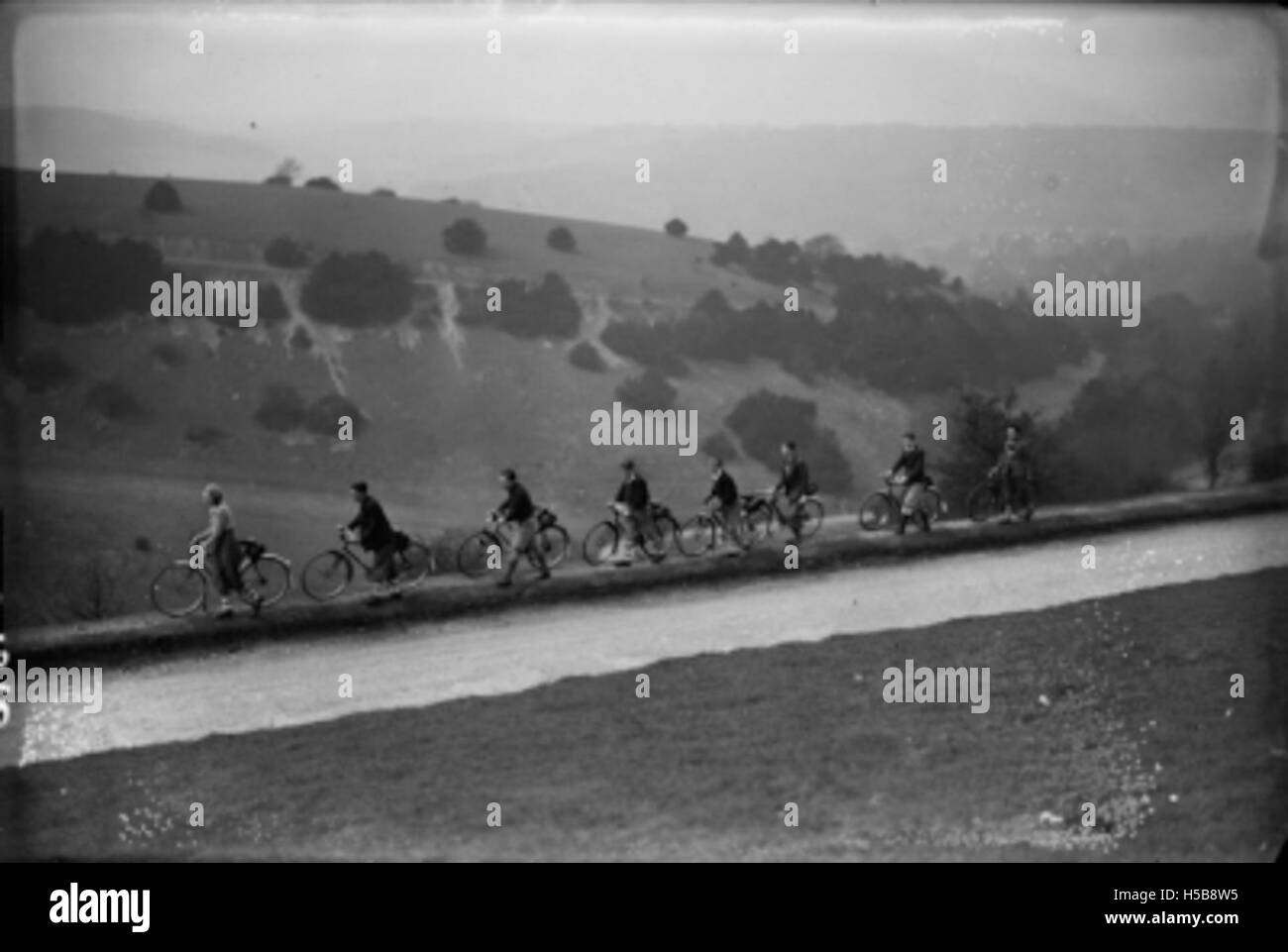 6 Cyclists at Box Hill, Surrey Stock Photo Alamy