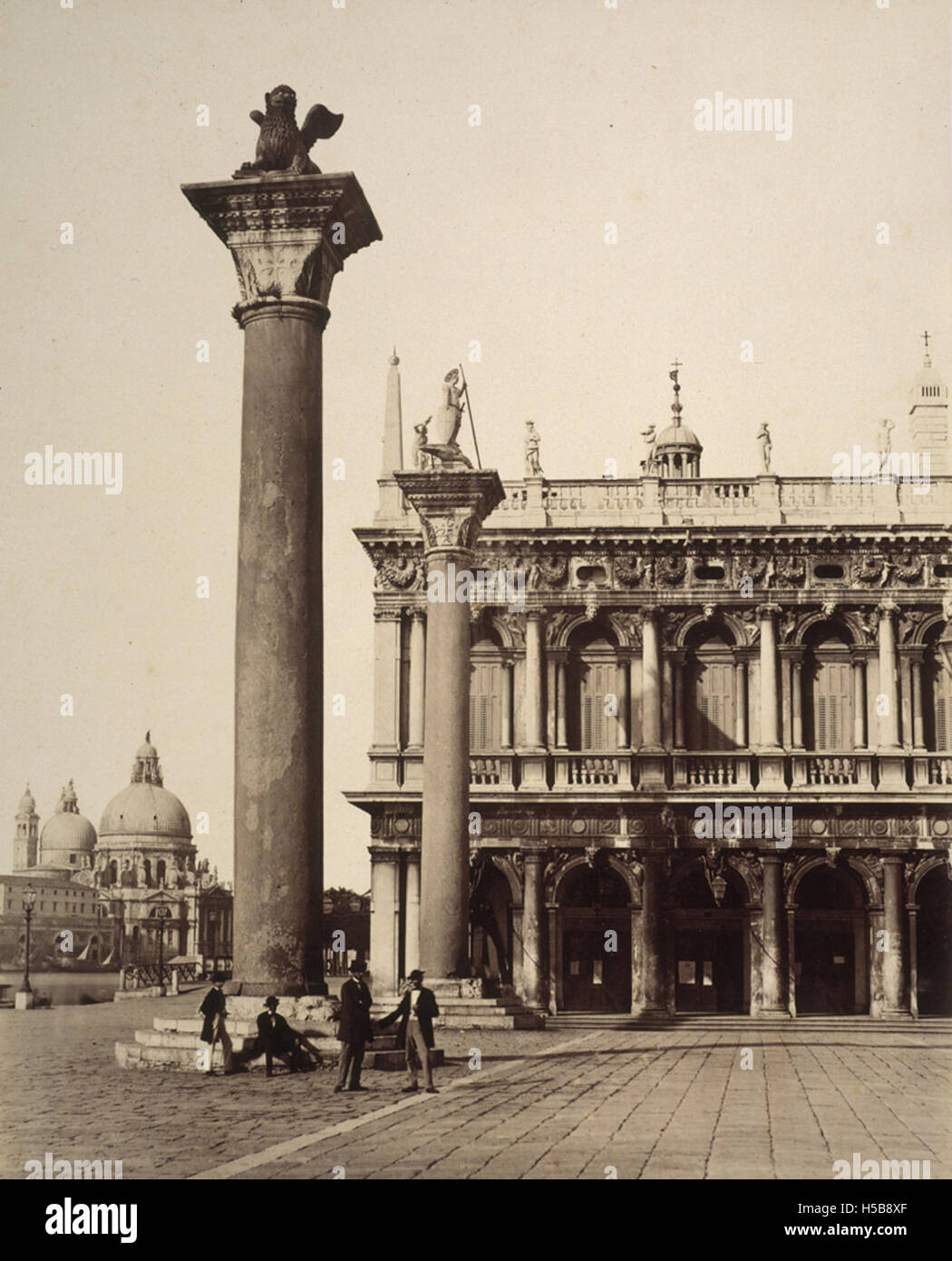 Photograph of the columns with the lion of St Mark and St Theodore in ...