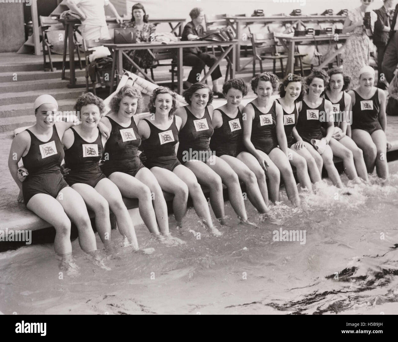 This photograph shows the British Women's Olympic swimming team at the ...