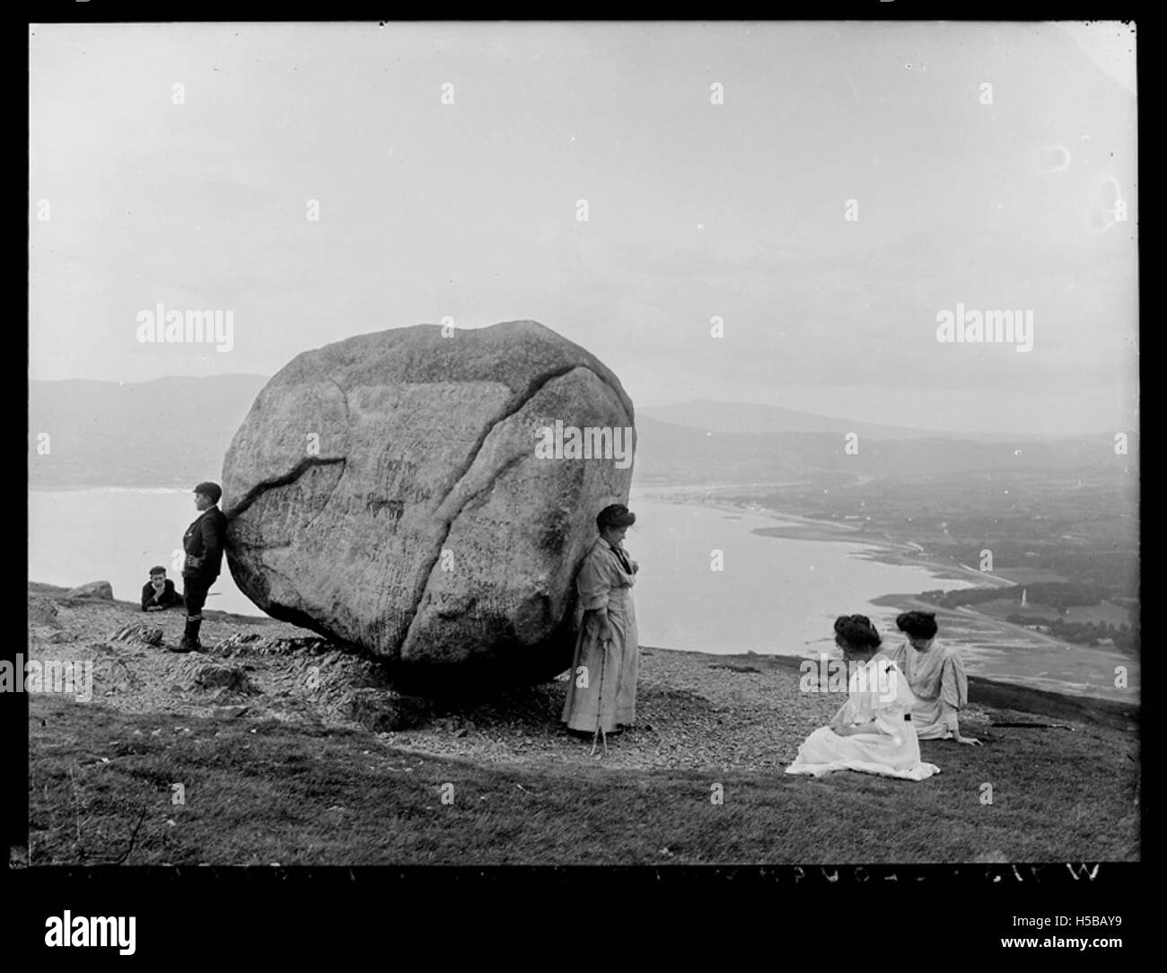 Cloughmore Stone, a famous landmark in Rostrevor, Northern Ireland, known for its large size and historical significance in the region. Stock Photo