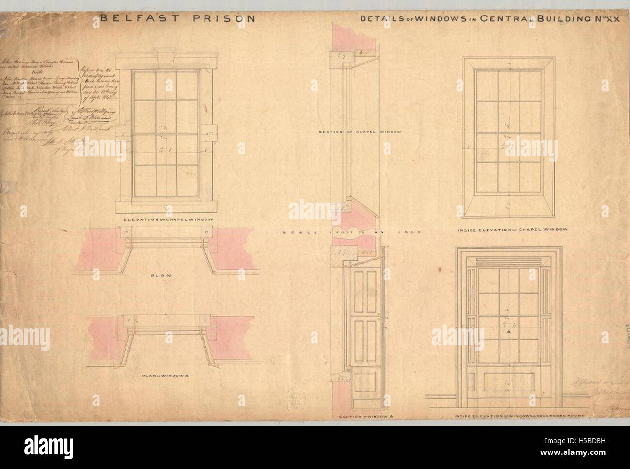 Window Plans -- Belfast Gaol⁄Crumlin Road Prison Stock Photo