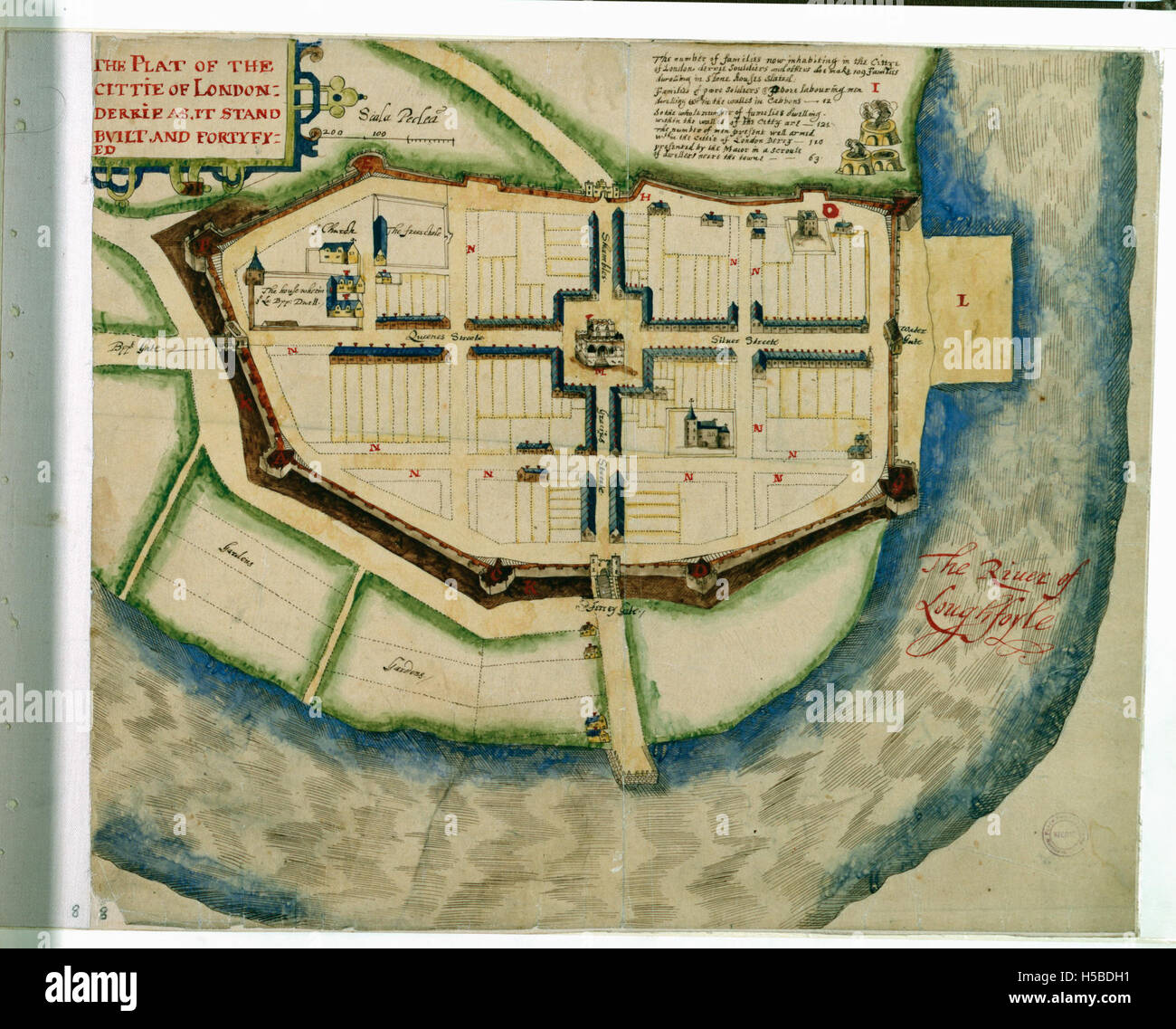 The plat of the Cittie of Londonderrie as it stands built and fortyfied Stock Photo