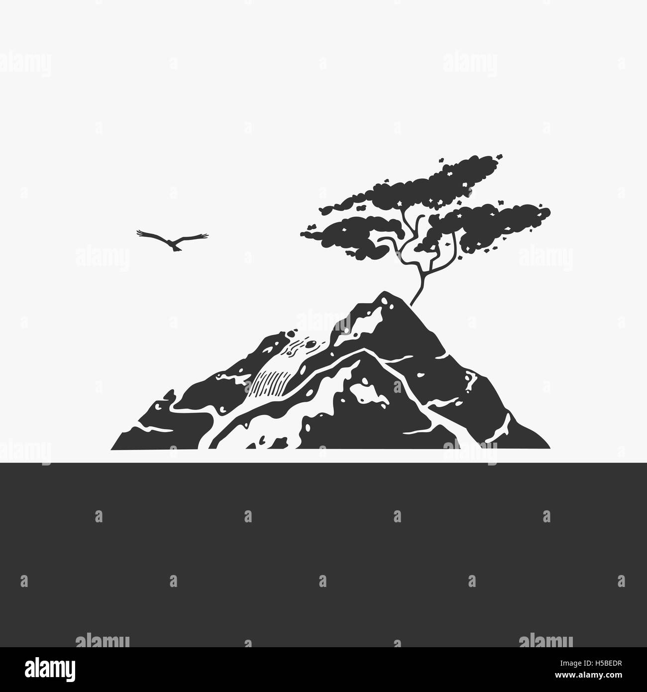 Mountain and Waterfall Emblem Vector illustration Stock Vector Image ...