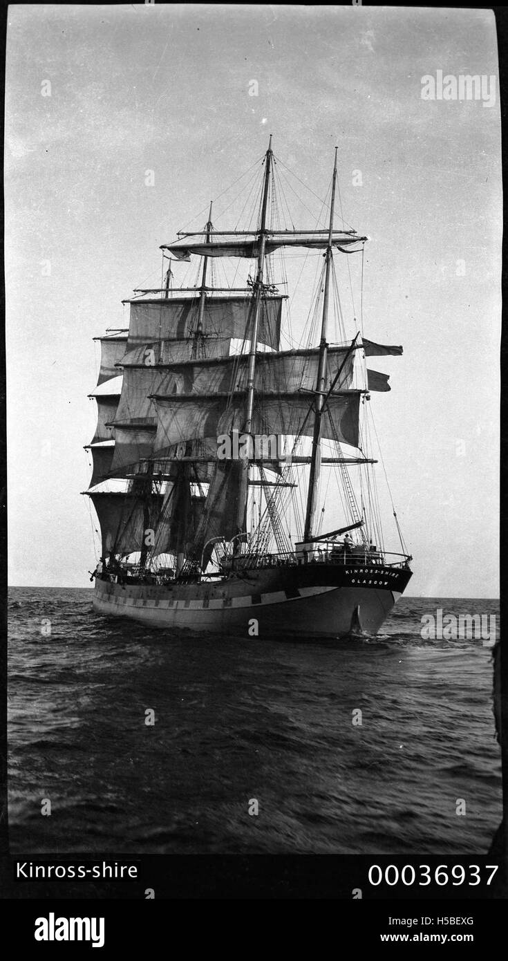 Four-masted barque KINROSS-SHIRE at sea Stock Photo