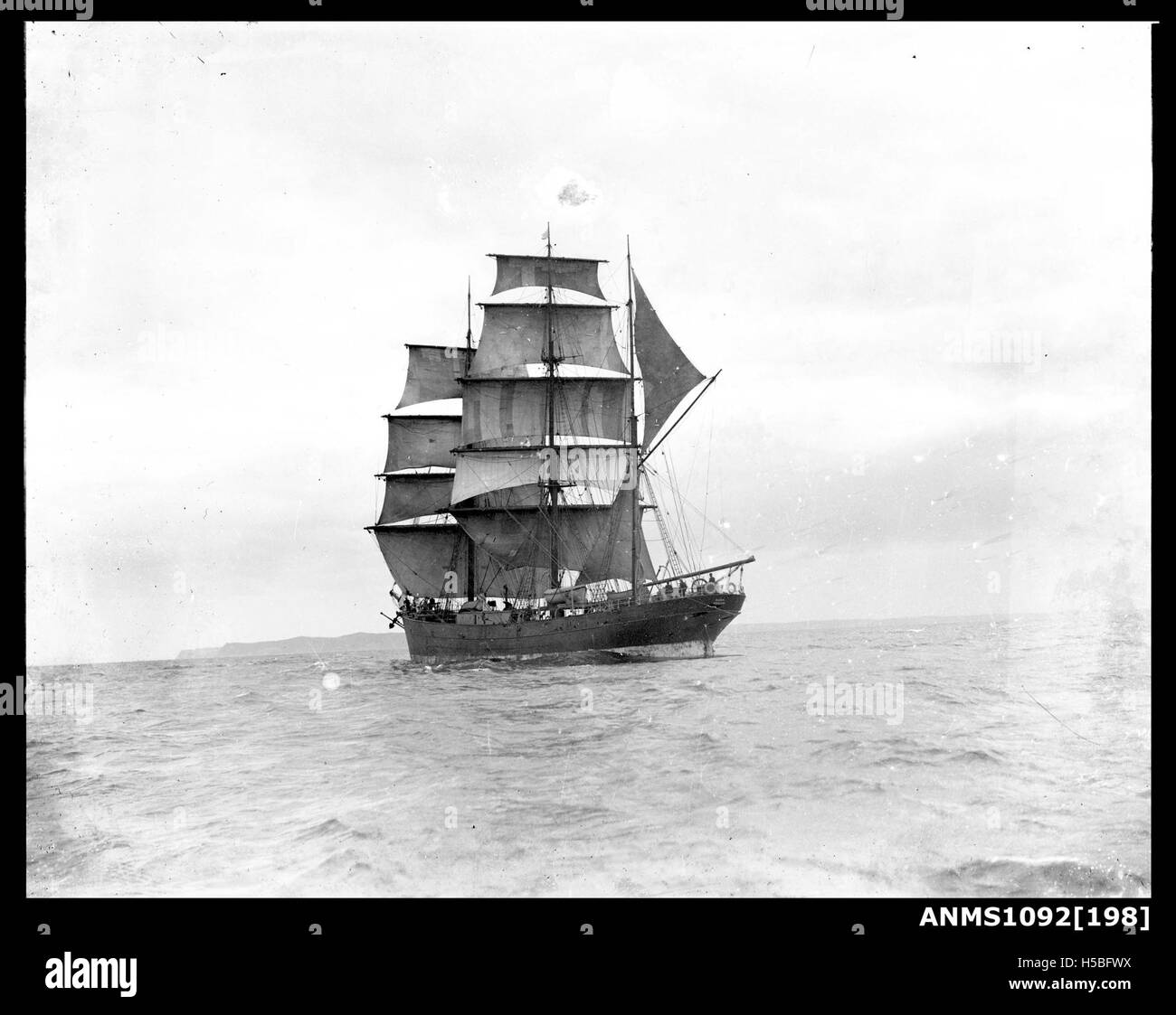 Vintage B&W photo of large sailboat at anchor, late 19th / early 20th Vintage B&W photo of large sailboat at anchor, late 19th / early 20th