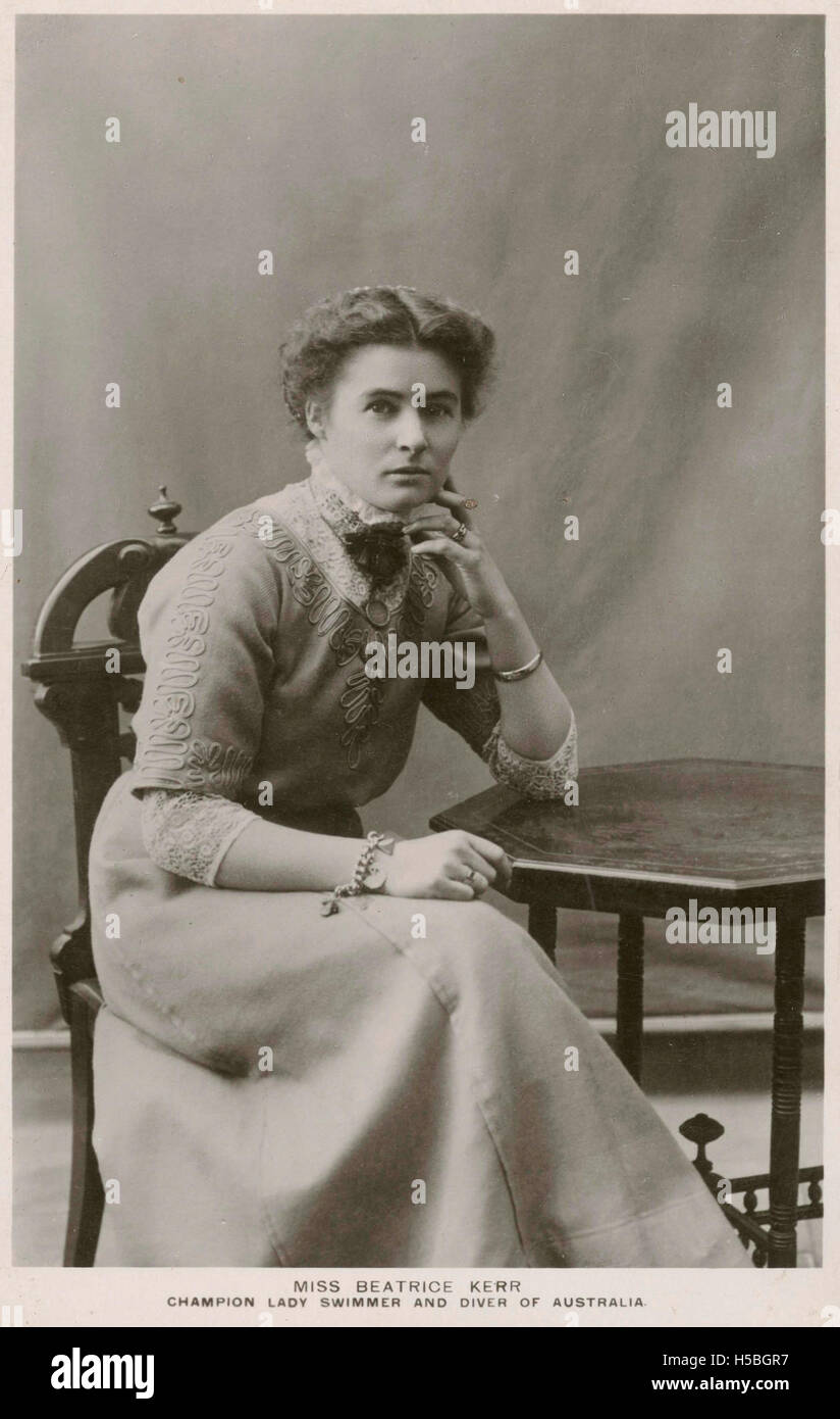 This postcard features a photograph of Beatrice Kerr, a notable figure ...
