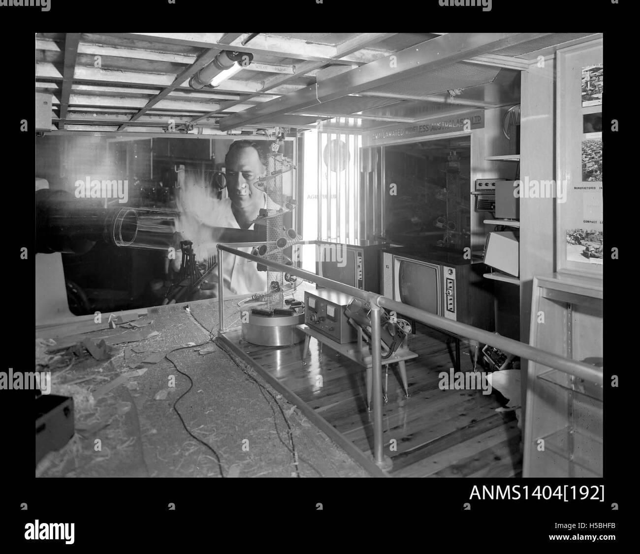 1 Set up of an AWA company display on board a trade ship Stock Photo