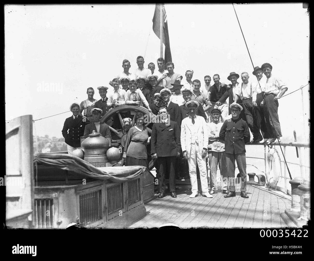 This photograph depicts the crew of the *Mount Stewart*, likely a ...